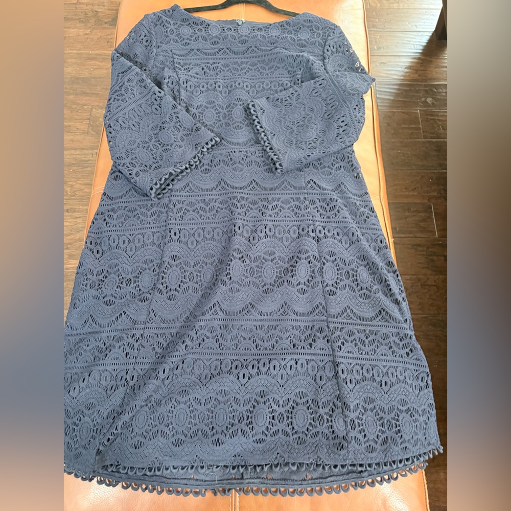 Chico's Dark Blue Lace Long Sleeve Dress chicos sizing 2 regular sizing 12